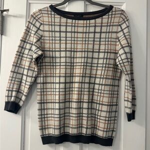 Ann Taylor Plaid Sweater - Grey, Cream, and Brown